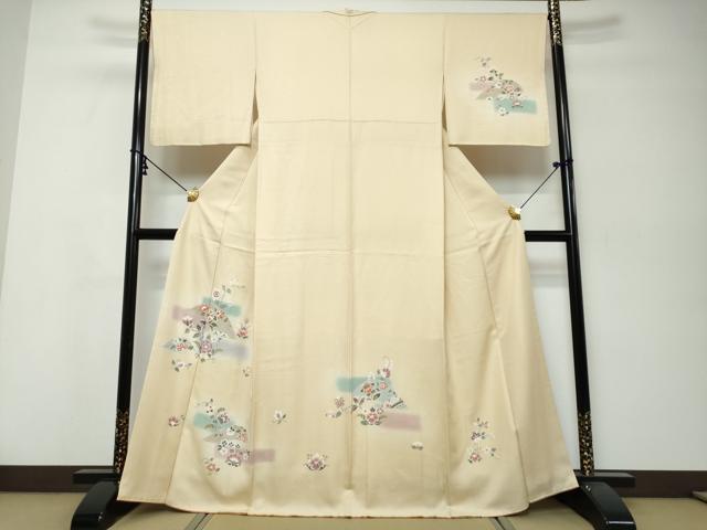 平和屋着物●訪問着　駒刺繍　洋花文　暈し染め　金彩　鈴乃屋扱い　正絹　逸品　DABK0056ud