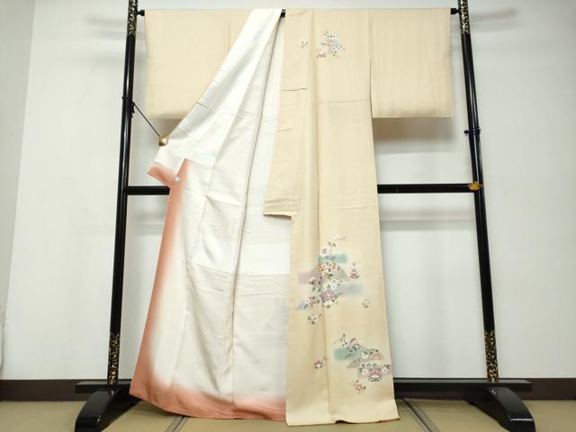 平和屋着物●訪問着　駒刺繍　洋花文　暈し染め　金彩　鈴乃屋扱い　正絹　逸品　DABK0056ud