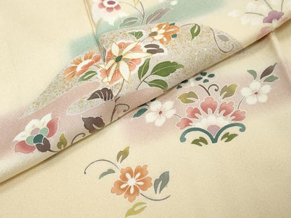 平和屋着物●訪問着　駒刺繍　洋花文　暈し染め　金彩　鈴乃屋扱い　正絹　逸品　DABK0056ud