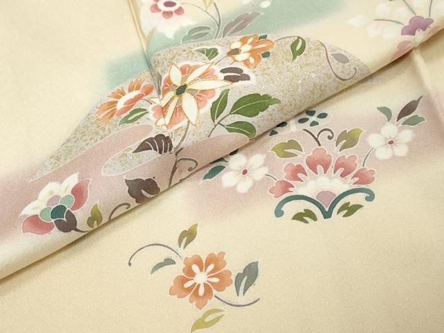 平和屋着物●訪問着　駒刺繍　洋花文　暈し染め　金彩　鈴乃屋扱い　正絹　逸品　DABK0056ud
