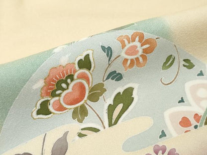 平和屋着物●訪問着　駒刺繍　洋花文　暈し染め　金彩　鈴乃屋扱い　正絹　逸品　DABK0056ud