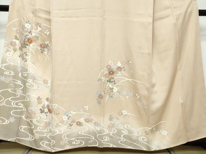 平和屋着物●訪問着　駒刺繍　流水草花文　暈し染め　金彩　正絹　逸品　DABK0057ud