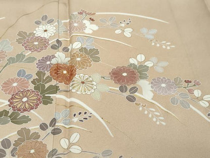 平和屋着物●訪問着　駒刺繍　流水草花文　暈し染め　金彩　正絹　逸品　DABK0057ud