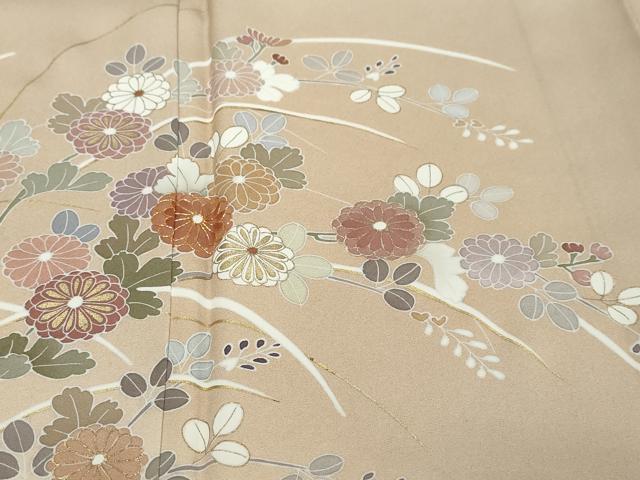 平和屋着物●訪問着　駒刺繍　流水草花文　暈し染め　金彩　正絹　逸品　DABK0057ud