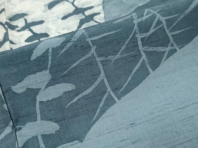 平和屋着物●ろうけつ染め作家　丸山扇丘　訪問着　紬地　霧の志賀高原　樹林文　正絹　逸品　DABK0059ud