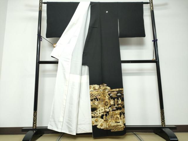 平和屋着物●豪華黒留袖　駒刺繍　御所車人物文　金彩　さが美扱い　正絹　逸品　DABK0071ud