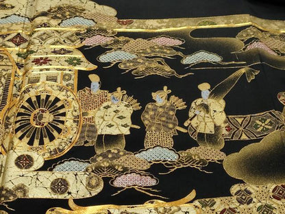 平和屋着物●豪華黒留袖　駒刺繍　御所車人物文　金彩　さが美扱い　正絹　逸品　DABK0071ud