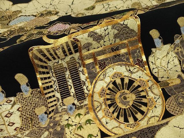 平和屋着物●豪華黒留袖　駒刺繍　御所車人物文　金彩　さが美扱い　正絹　逸品　DABK0071ud