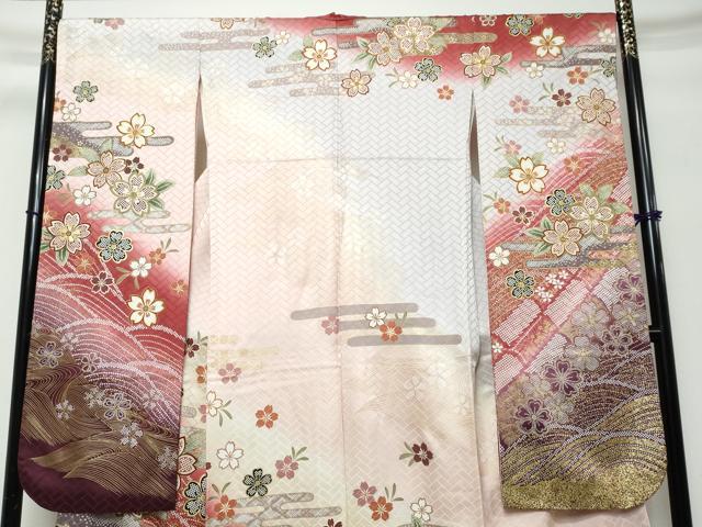 平和屋着物●豪華振袖　作家物　エ霞舞花文　暈し染め　金彩　正絹　逸品　DABK0081ud