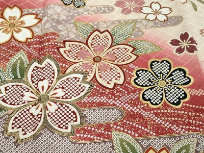 平和屋着物●豪華振袖　作家物　エ霞舞花文　暈し染め　金彩　正絹　逸品　DABK0081ud