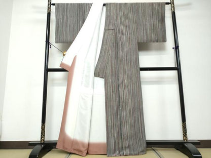 平和屋着物●小杉明義　小紋　ろうけつ染め　変わり縞　正絹　逸品　DABK0093ud
