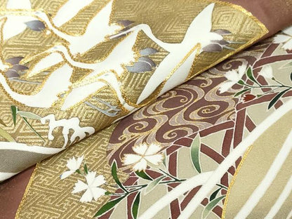 平和屋着物●豪華色留袖　作家物　駒刺繍　地紙飛鶴立波花文　暈し染め　金彩　正絹　逸品　DABK0095ud