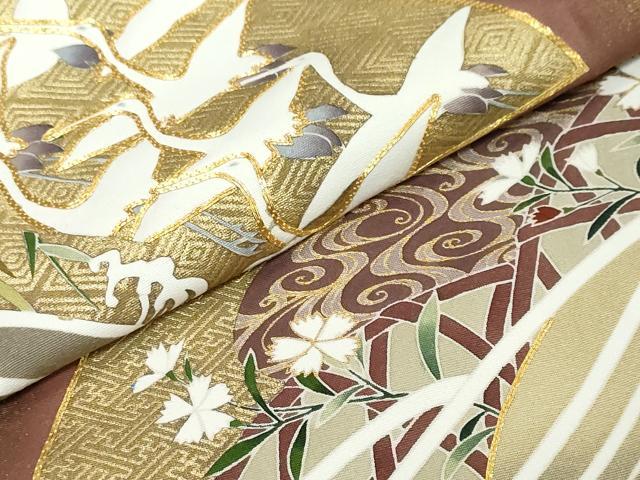 平和屋着物●豪華色留袖　作家物　駒刺繍　地紙飛鶴立波花文　暈し染め　金彩　正絹　逸品　DABK0095ud