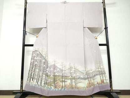 平和屋着物●豪華色留袖　友禅　作家物　遠山風景群れ鳥文　暈し染め　正絹　逸品　DABK0107ud