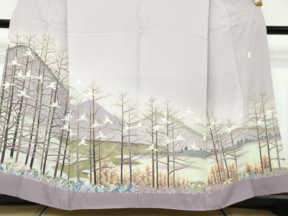 平和屋着物●豪華色留袖　友禅　作家物　遠山風景群れ鳥文　暈し染め　正絹　逸品　DABK0107ud