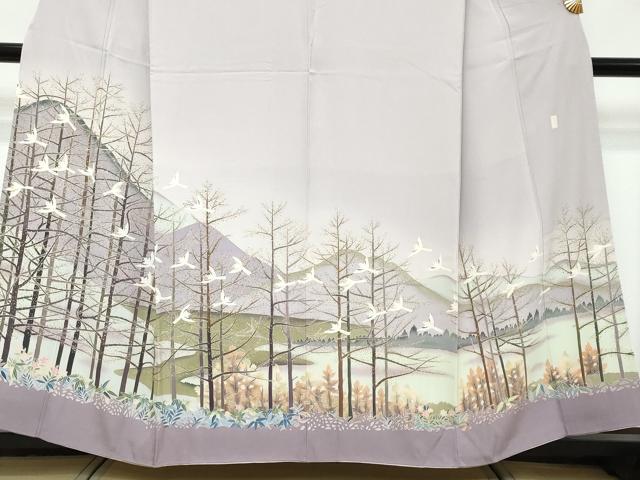 平和屋着物●豪華色留袖　友禅　作家物　遠山風景群れ鳥文　暈し染め　正絹　逸品　DABK0107ud