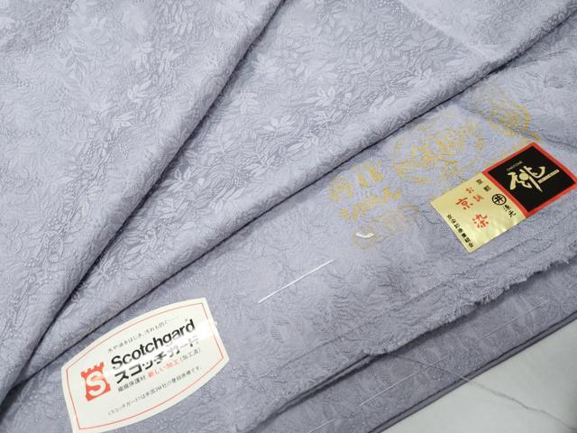 平和屋着物●上質な色無地　南天地紋　藤紫色　反端付き　正絹　逸品　未使用　DABK0114ud