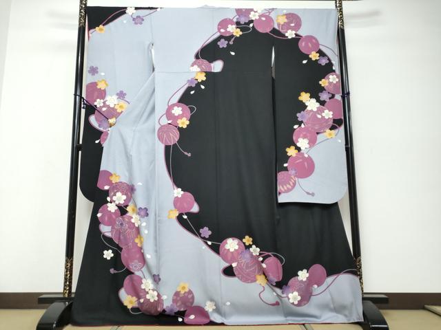 平和屋着物●豪華振袖　駒刺繍　手毬舞桜文　金彩　正絹　逸品　DABK0119ud