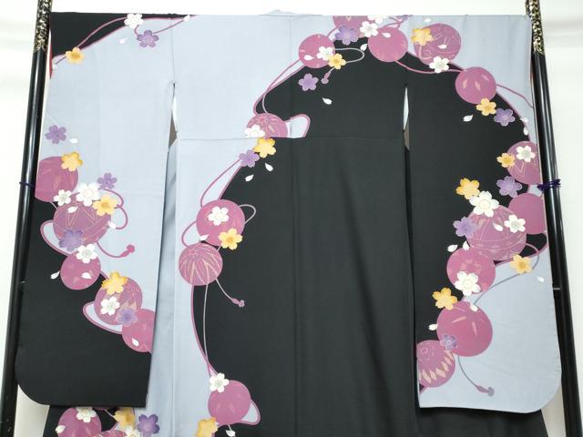 平和屋着物●豪華振袖　駒刺繍　手毬舞桜文　金彩　正絹　逸品　DABK0119ud