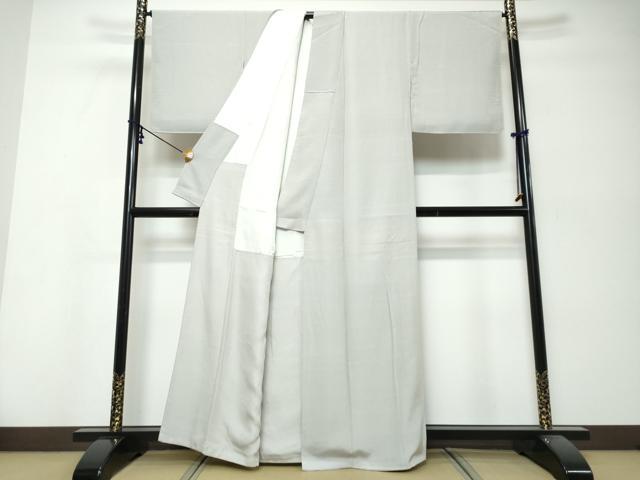 平和屋着物●上質な色無地　灰黃緑色　お召縮緬　正絹　逸品　DABK0124ud