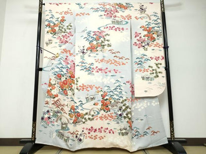 平和屋着物●豪華振袖　風景草花文　暈し染め　金彩　正絹　逸品　DABK0130ud
