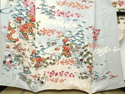 平和屋着物●豪華振袖　風景草花文　暈し染め　金彩　正絹　逸品　DABK0130ud