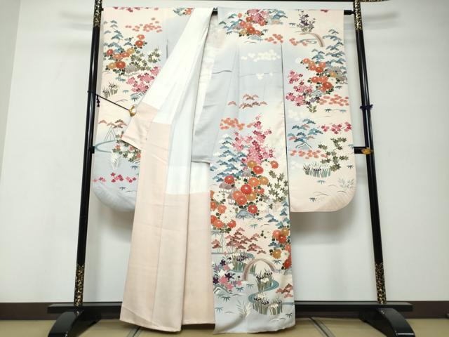 平和屋着物●豪華振袖　風景草花文　暈し染め　金彩　正絹　逸品　DABK0130ud