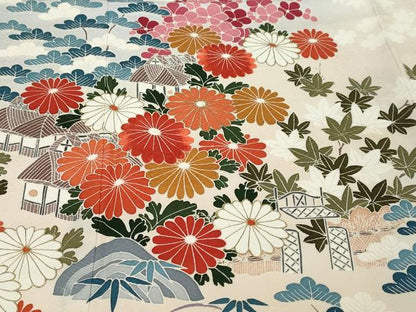 平和屋着物●豪華振袖　風景草花文　暈し染め　金彩　正絹　逸品　DABK0130ud