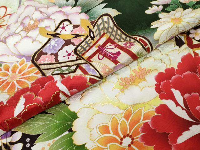 平和屋着物●豪華振袖　御所車草花文　暈し染め　金彩　正絹　逸品　DABK0175ud