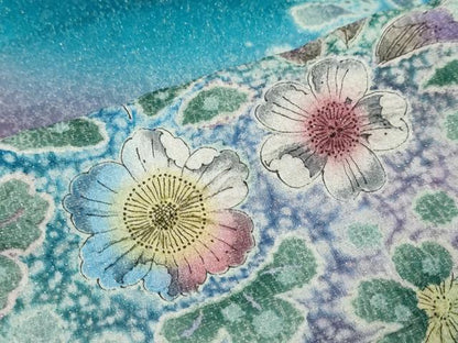 平和屋着物●豪華振袖・長襦袢（無双仕立て）セット　辻が花　暈し染め　金通し地　半衿刺繍　正絹　逸品　DABK0211ud