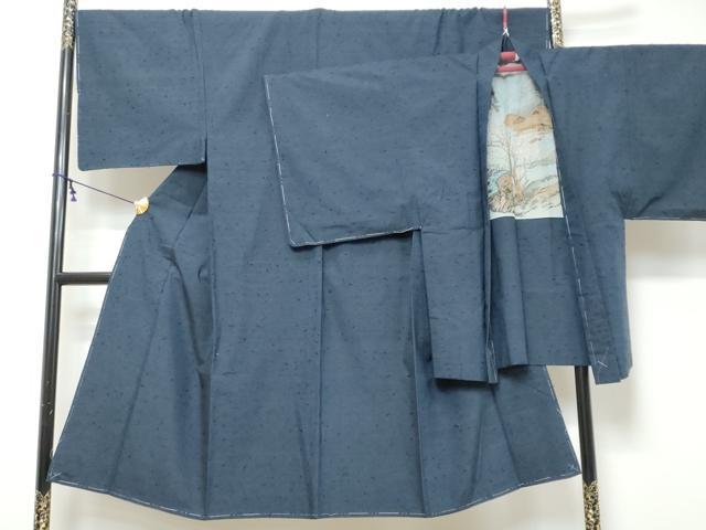 平和屋着物●男性　髭紬　アンサンブル　濃藍色　正絹　逸品　未使用　DABK0212ud
