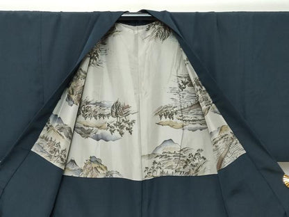 平和屋着物●男性　お召　アンサンブル　縞　正絹　逸品　DABK0213ud