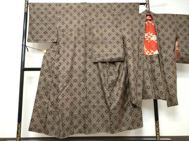 平和屋着物●本場大島紬　龍郷絣　アンサンブル　花菱文　正絹　逸品　DABK0215ud