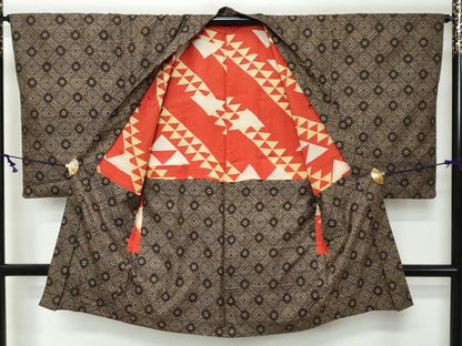 平和屋着物●本場大島紬　龍郷絣　アンサンブル　花菱文　正絹　逸品　DABK0215ud