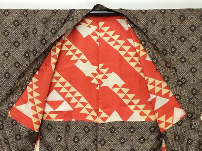 平和屋着物●本場大島紬　龍郷絣　アンサンブル　花菱文　正絹　逸品　DABK0215ud