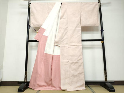 平和屋着物●紅花紬　米沢　変わり縞　正絹　逸品　DABK0220ud