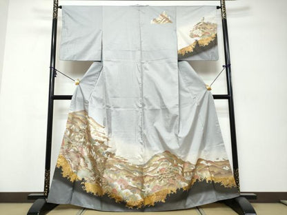 平和屋着物●本場染大島紬　訪問着　遠山風景文　暈し染め　金彩　正絹　逸品　DABK0235ud