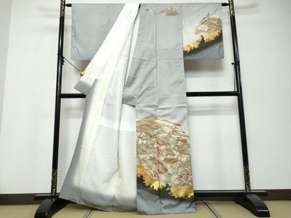 平和屋着物●本場染大島紬　訪問着　遠山風景文　暈し染め　金彩　正絹　逸品　DABK0235ud
