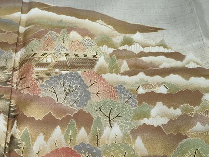 平和屋着物●本場染大島紬　訪問着　遠山風景文　暈し染め　金彩　正絹　逸品　DABK0235ud