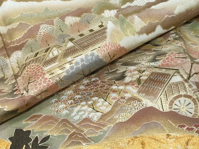 平和屋着物●本場染大島紬　訪問着　遠山風景文　暈し染め　金彩　正絹　逸品　DABK0235ud