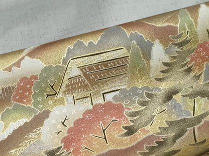 平和屋着物●本場染大島紬　訪問着　遠山風景文　暈し染め　金彩　正絹　逸品　DABK0235ud