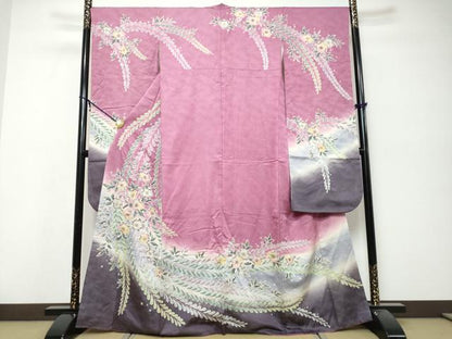平和屋着物●豪華振袖　絞り　辻が花　暈し染め　金通し地　正絹　逸品　DABK0237ud