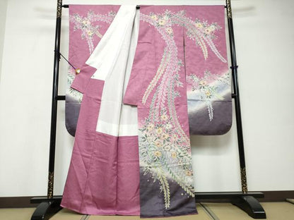 平和屋着物●豪華振袖　絞り　辻が花　暈し染め　金通し地　正絹　逸品　DABK0237ud