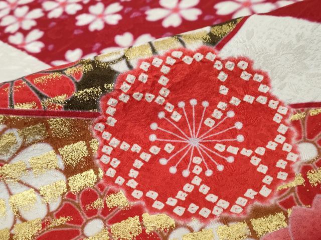 平和屋着物●豪華振袖　駒刺繍　熨斗草花文　金彩　正絹　逸品　DABK0238ud