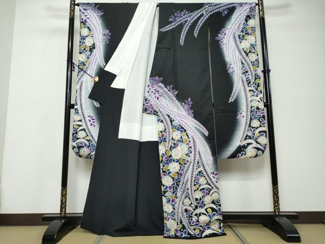 平和屋着物●豪華振袖　作家物　絞り　辻が花　暈し染め　黒地　金通し地　正絹　逸品　DABK0240ud