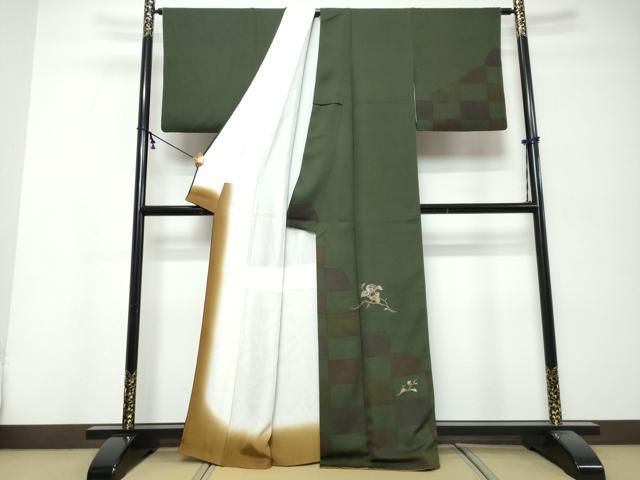平和屋着物●訪問着　刺繍　枝花文　金糸　正絹　逸品　DABK0242ud