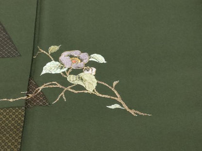 平和屋着物●訪問着　刺繍　枝花文　金糸　正絹　逸品　DABK0242ud