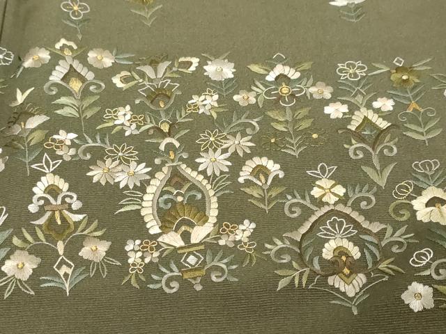 平和屋着物●訪問着　総刺繍　更紗洋花文　金糸　正絹　逸品　DABK0243ud