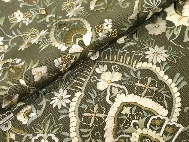 平和屋着物●訪問着　総刺繍　更紗洋花文　金糸　正絹　逸品　DABK0243ud