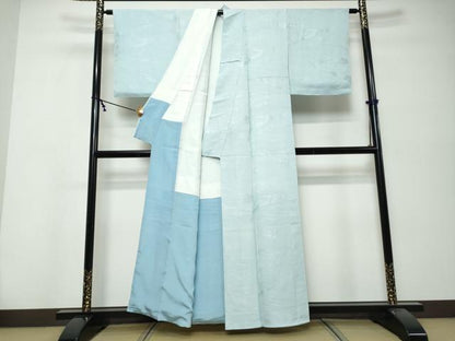 平和屋着物●上質な色無地　流水草花地紋　空色　正絹　逸品　未使用　DABK0246ud